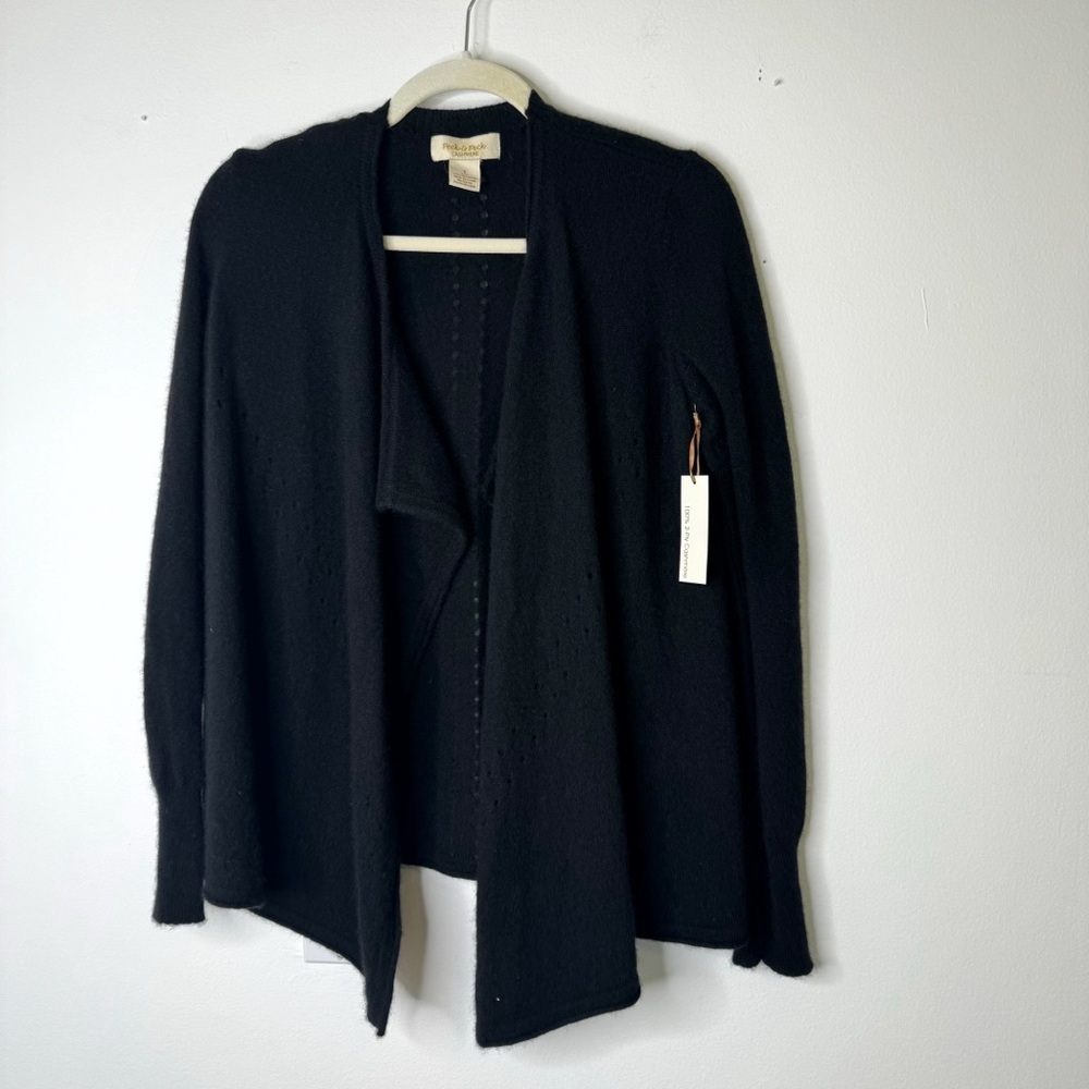 NWT Peck & Peck Cashmere Open Cardigan Black Size Small